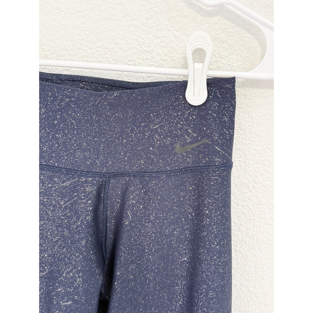 Nike Dri-FIT Navy Blue Metallic Silver Foil Speckle Mesh Panel Leggings XS - Picture 2 of 6